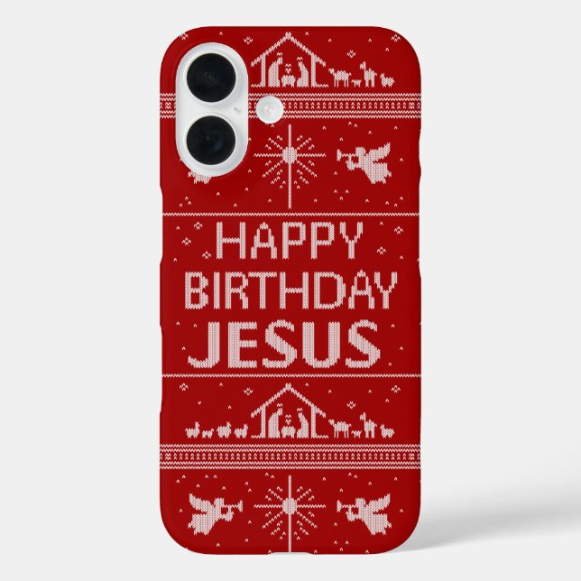 Christian Christmas Sweater Happy Birthday Jesus Case-Mate iPhone Case (Back)
