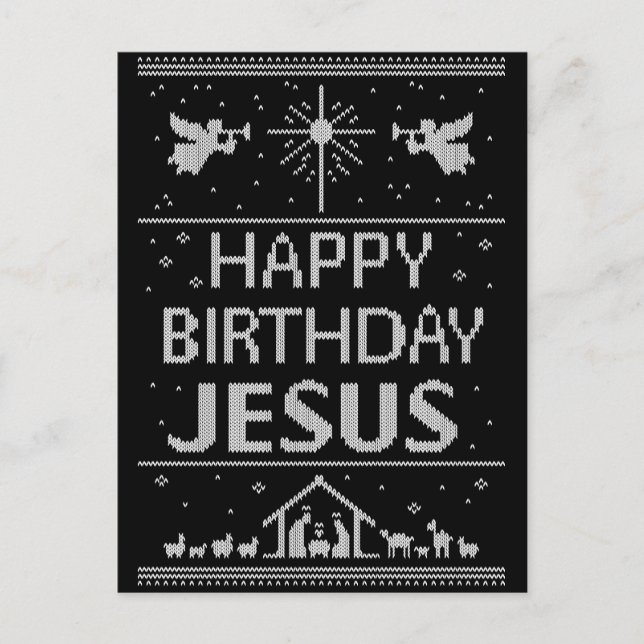 Christian Christmas Sweater Happy Birthday Jesus Holiday Postcard (Front)