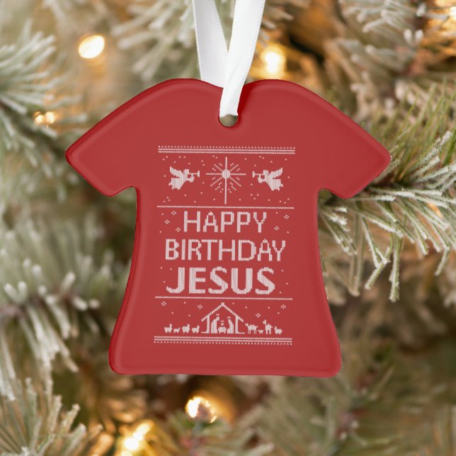 Christian Christmas Sweater - Happy Birthday Jesus Ornament (Tree)