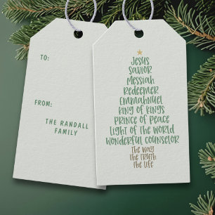 Christian Christmas Tree Names of Jesus Typography Gift Tags