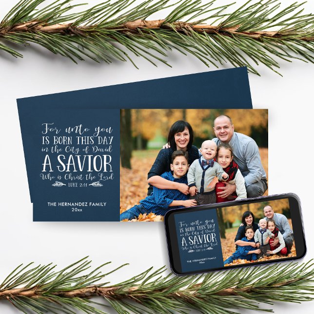 Christian Christmas Verse Blue Holiday Photo (Christian Christmas Verse Blue Holiday Photo Card with Digital Download)