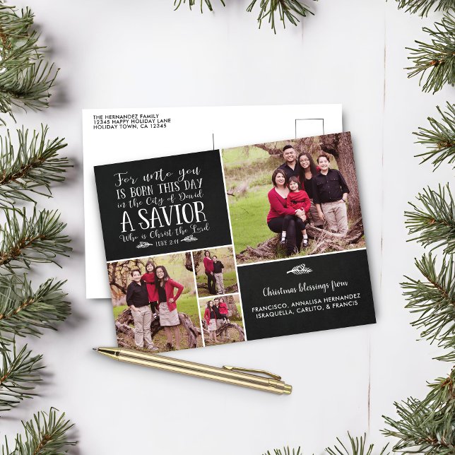 Christian Christmas Verse Chalkboard Holiday Photo (Christian Christmas Verse Chalkboard Holiday Photo Postcard)