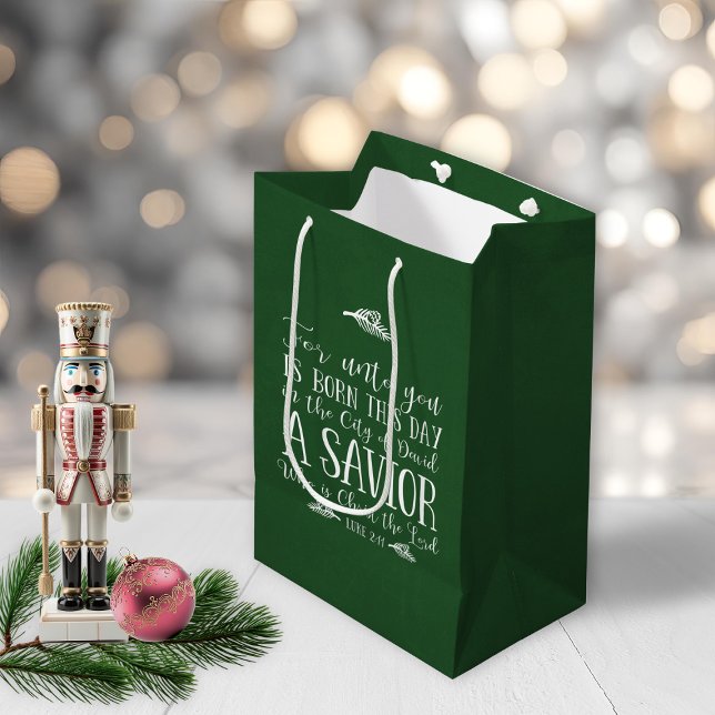 Christian Christmas Verse Typography Holiday Green Medium Gift Bag (Christian Christmas Verse Typography Holiday Green Medium Gift Bag)