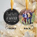 Christian Christmas Verse Typography Holiday Photo Ceramic Tree Decoration<br><div class="desc">Christian Christmas Verse Typography Holiday Photo Ornament in Rustic Chalkboard, featuring Luke 2:11 on a holiday red background in a festive typography, with space for your photo and name on the back! Easy to customise with text, fonts, and colours. If you need assistance with the design or matching products, please...</div>