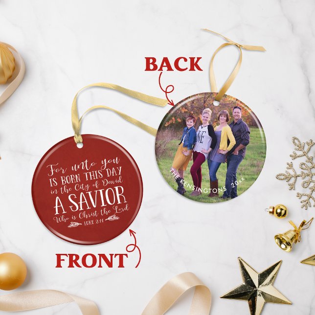 Christian Christmas Verse Typography Holiday Photo Ceramic Tree Decoration (Christian Christmas Verse Typography Holiday Photo Ceramic Ornament)