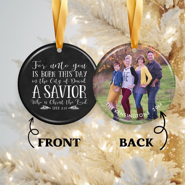 Christian Christmas Verse Typography Holiday Photo Ceramic Tree Decoration (Christian Christmas Verse Typography Holiday Photo Ceramic Ornament)
