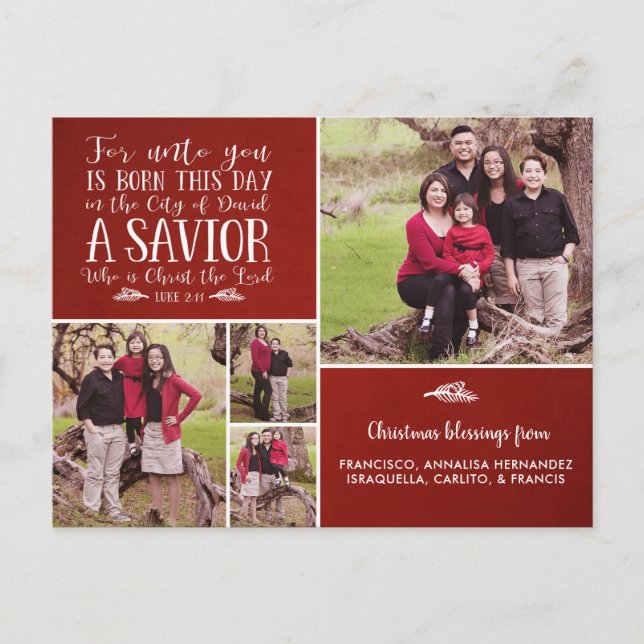 Christian Christmas Verse Typography Holiday Photo Postcard (Front)