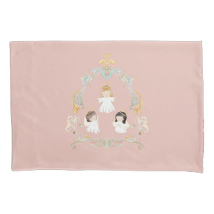 Christian Christmas Watercolor Angels Pink Pillowcase