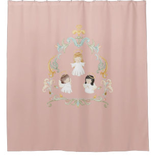 Christian Christmas Watercolor Angels Pink Shower Curtain