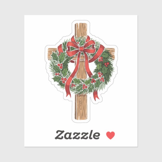 Christian Christmas Wooden Cross with Holly Wreath (Sheet)