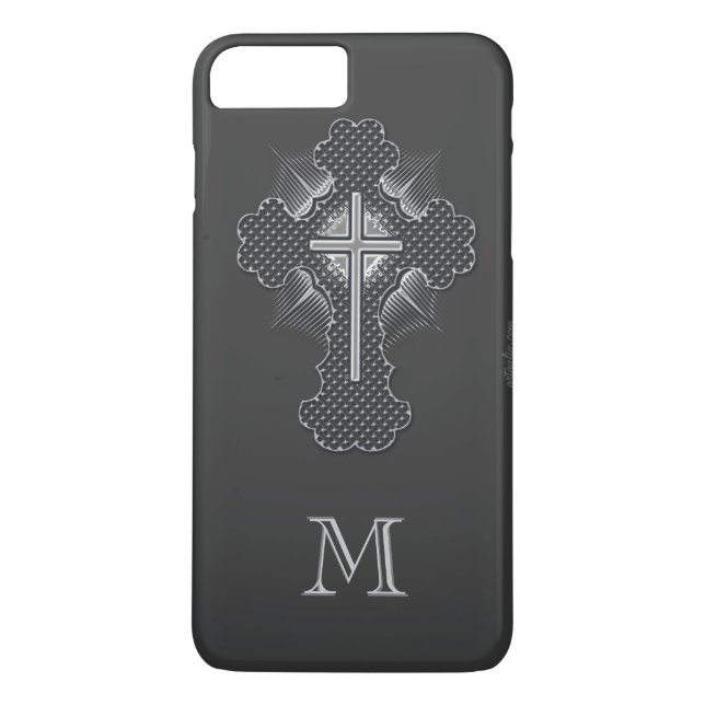 Christian chrome cross grey monogram Case-Mate iPhone case (Back)