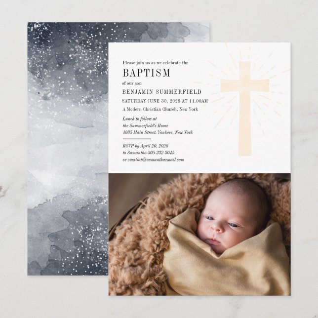 Christian Church Baptism Baby Photo Religious Invitation (Front/Back)