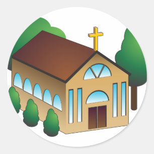 Christian Church Building Cartoon Classic Round Sticker