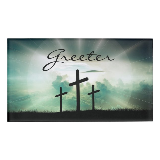 Christian Church Cross Congretation Greeter Modern Name Tag (Front)