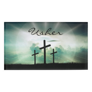 Christian Church Cross Congretation Usher Ministry Name Tag