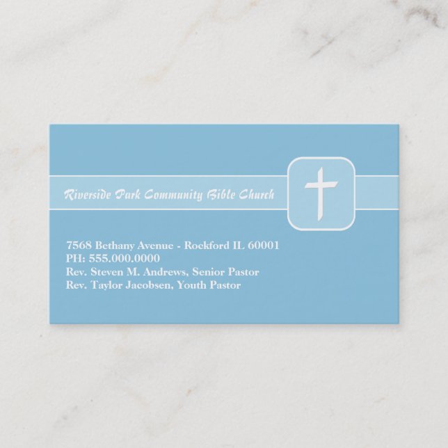 Christian Church Ministry Blue Emblem with Cross Business Card (Front)