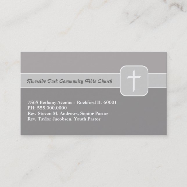 Christian Church Ministry Grey Emblem with Cross Business Card (Front)