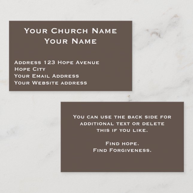 Christian Church Pastor Brown White Religious Name Business Card (Front/Back)