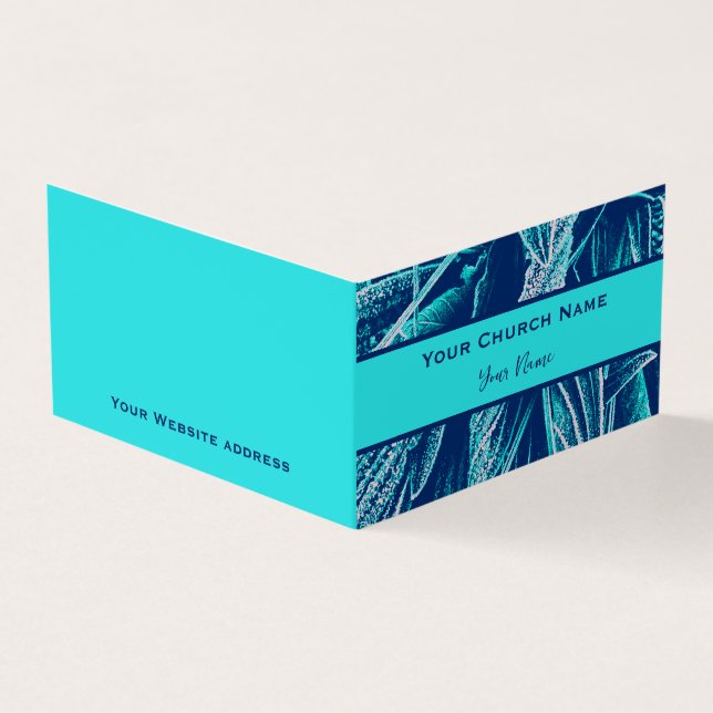 Christian Church Pastor Modern Turquoise Nature  Business Card (Outside)