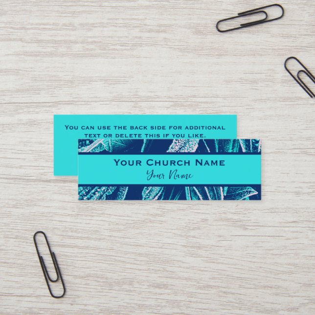 Christian Church Pastor Modern Turquoise Nature  Mini Business Card (Front/Back In Situ)