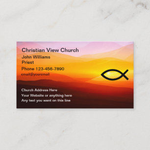 Christian Church Scenic Sunset Icthys Fish Business Card