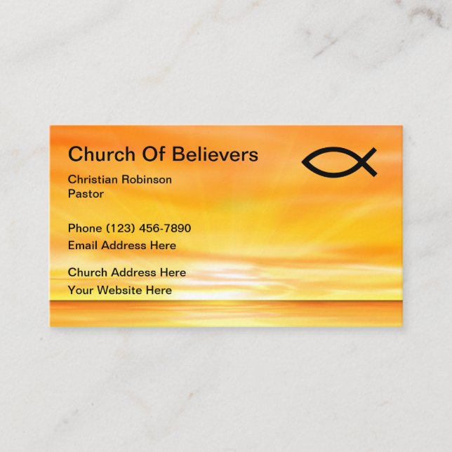Christian Church Sunset Ichthys Business Card (Front)
