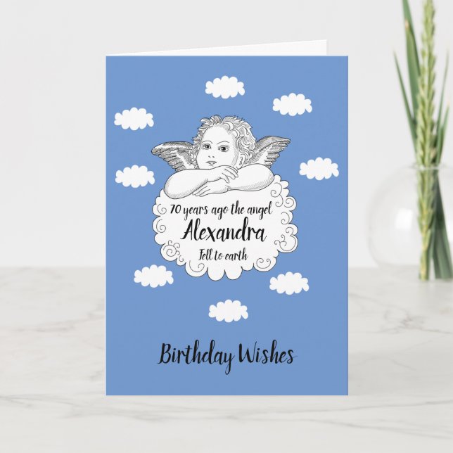 Christian Cloud Angel Happy 70th Birthday Card (Front)