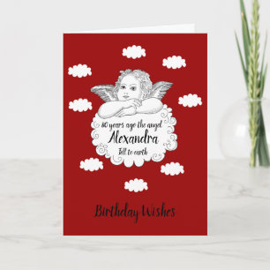 Christian Cloud Angel Happy 80th Birthday Red Card