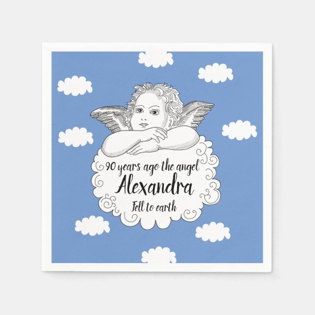 Christian Cloud Angel Happy 90th Birthday Napkin (Front)