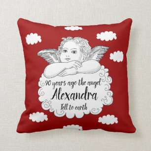 Christian Cloud Angel Happy 90th Birthday Red Cushion