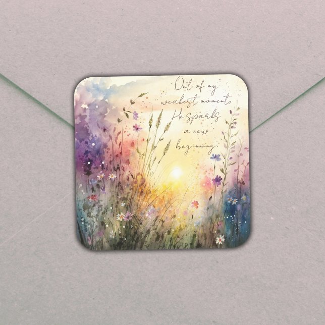 Christian Colourful Wildflowers Watercolor Verse Square Sticker (Creator Uploaded)