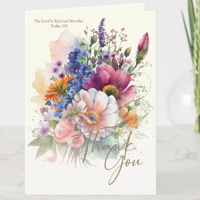 Christian Condolence Funeral Thank you (Religious Funeral Floral Scripture Thank you Card)