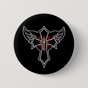 Christian cross 6 cm round badge