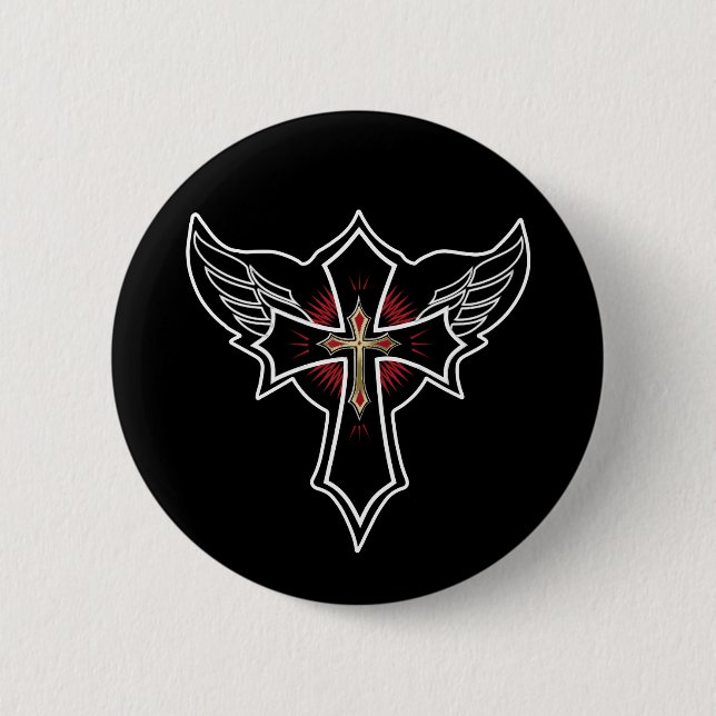 Christian cross 6 cm round badge (Front)