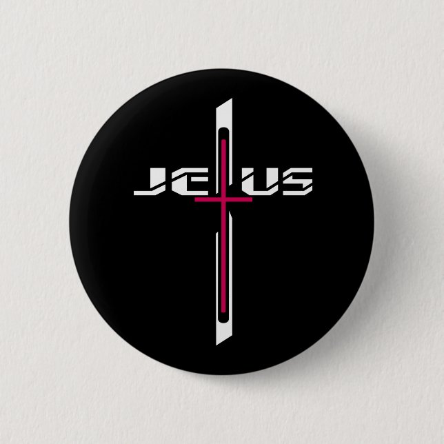 Christian cross 6 cm round badge (Front)