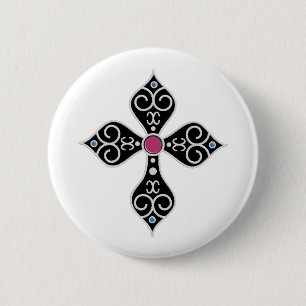 Christian cross 6 cm round badge