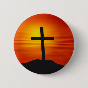 CHRISTIAN CROSS 6 CM ROUND BADGE
