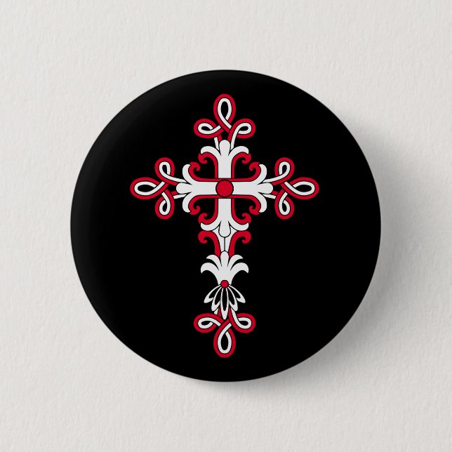 Christian cross 6 cm round badge (Front)