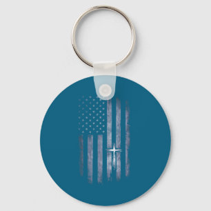 Christian Cross American Flag Grunge Artwork Key Ring
