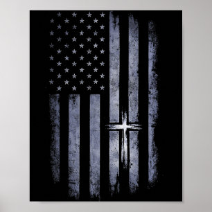 Christian Cross American Flag Grunge Faith Design Poster