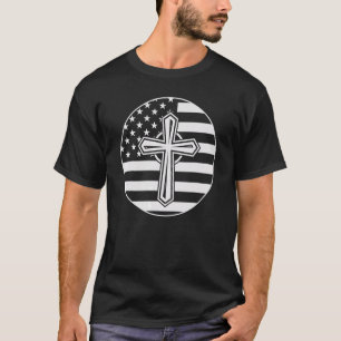 Christian Cross American Flag Proud Believer T-Shirt