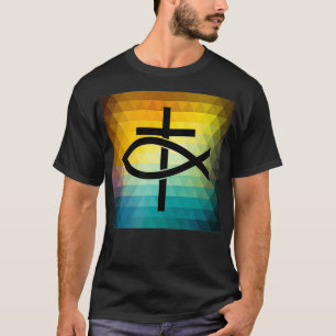 Christian Cross and Jesus Fish Symbol  T-Shirt
