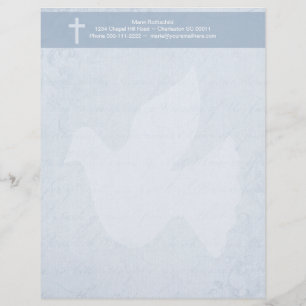 Christian Cross and Spirit Blue Floral Customized Letterhead