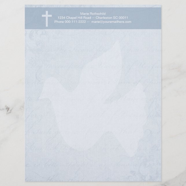 Christian Cross and Spirit Blue Floral Customized Letterhead (Front)