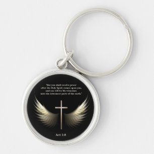 Christian Cross and Spirit Custom Scripture Key Ring