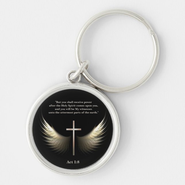 Christian Cross and Spirit Custom  Scripture Key Ring (Front)
