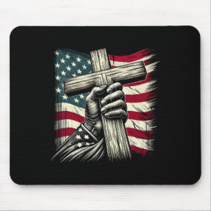 Christian Cross And Usa Flag 4th Of July Jesus Mouse Mat