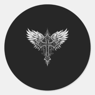 Christian Cross Angel Religious Classic Round Sticker