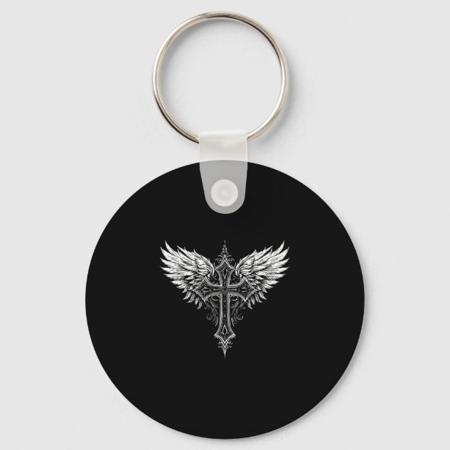 Christian Cross Angel Religious  Key Ring (Front)