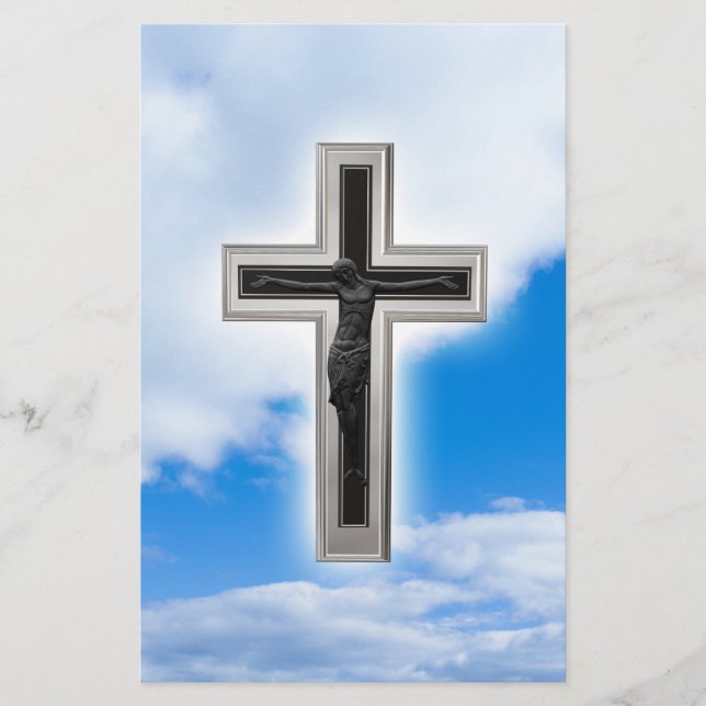 Christian cross at blue sky background flyer (Front)